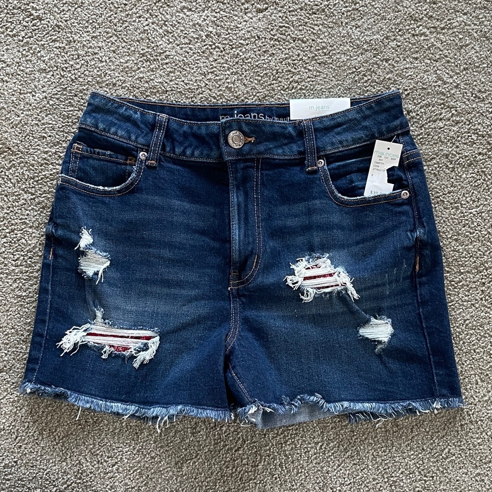 Maurices Dark Blue Distressed Jean Shorts, size 8
